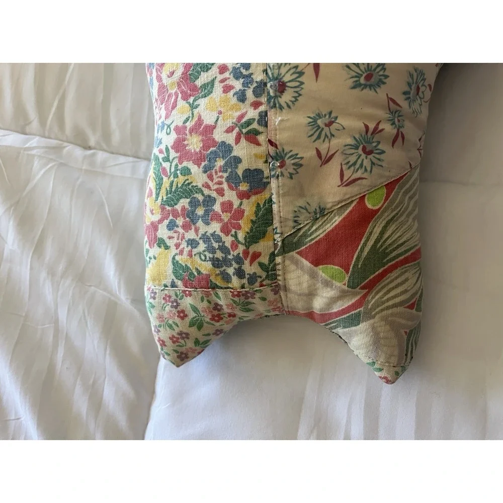 Vintage Quilt Cutter Cat Stuffed Animal Pillow Quilted Scrap Fabrics Cottagecore - Picture 12 of 16